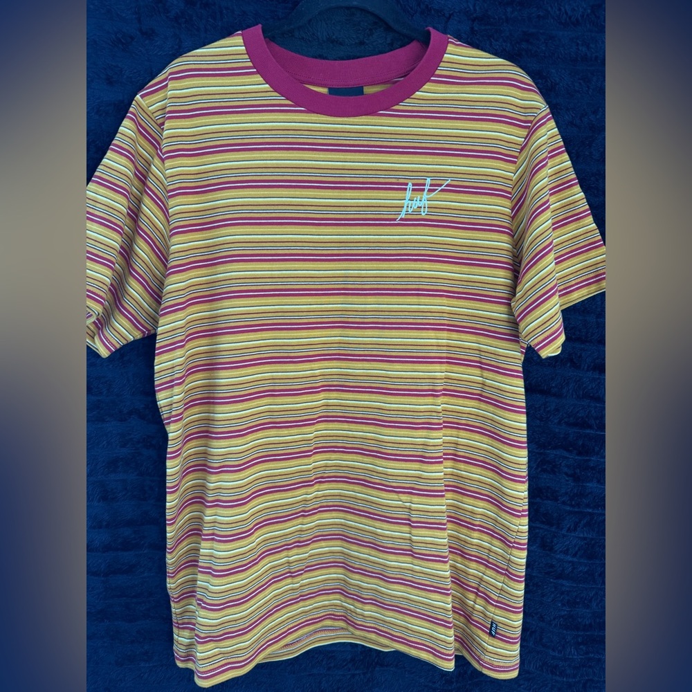 HUF Burgundy and Mustard Striped Tee